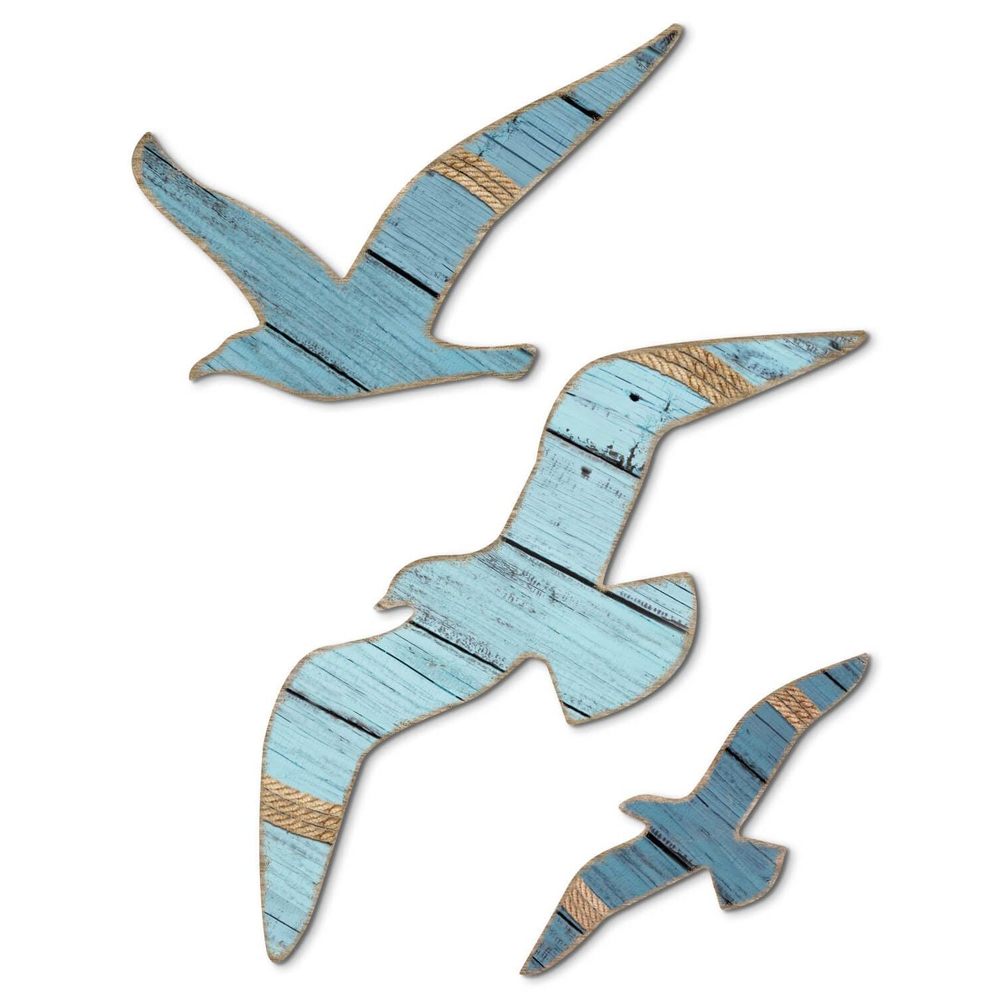 3pcs Beach House Decor Wood Seagull Wall Decor Adhesive Beach Nautical Coastal💓